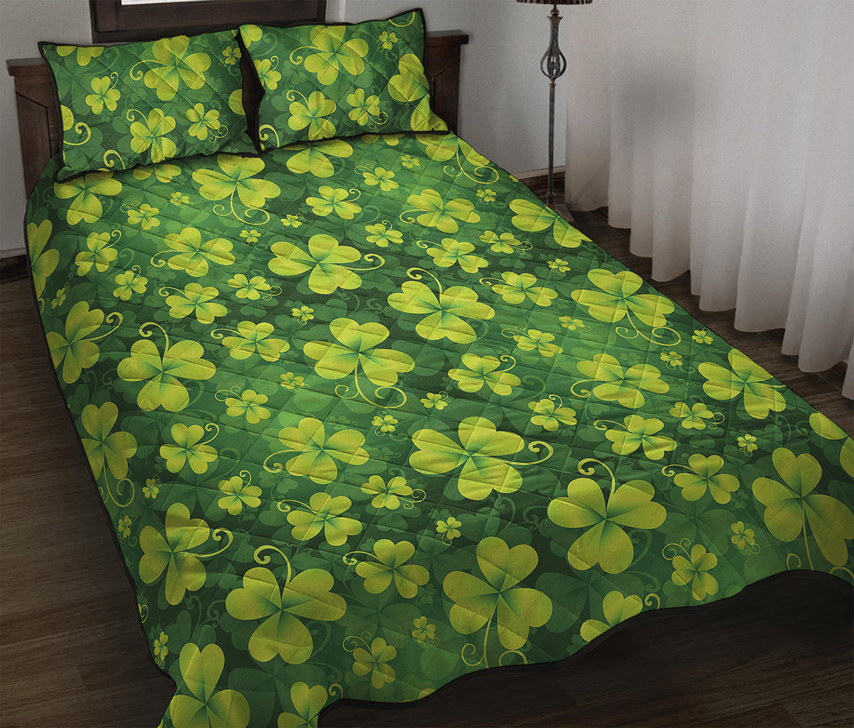 St. Patrick's Day Shamrock Pattern Print Quilt Bed Set