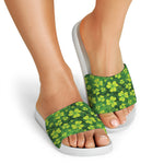 St. Patrick's Day Shamrock Pattern Print White Slide Sandals