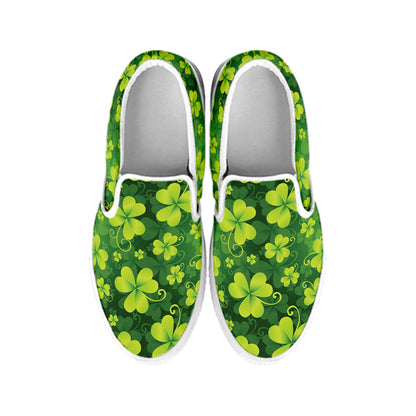St. Patrick's Day Shamrock Pattern Print White Slip On Shoes
