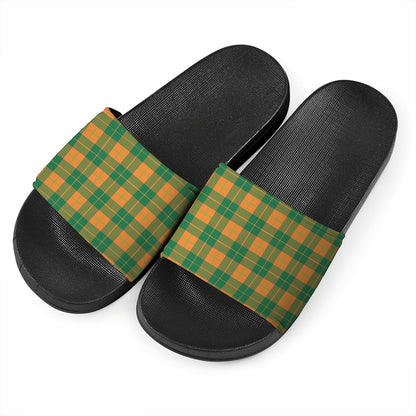 St. Patrick's Day Stewart Plaid Print Black Slide Sandals