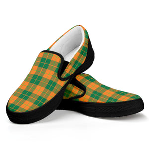 St. Patrick's Day Stewart Plaid Print Black Slip On Shoes