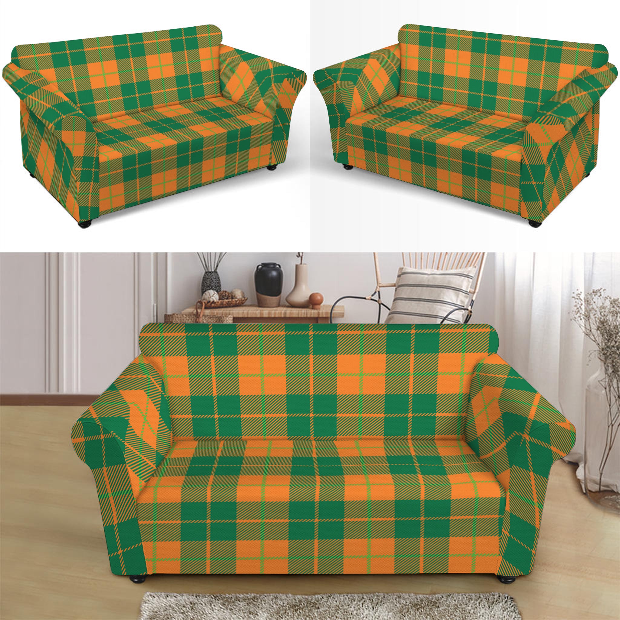 St. Patrick's Day Stewart Plaid Print Loveseat Slipcover