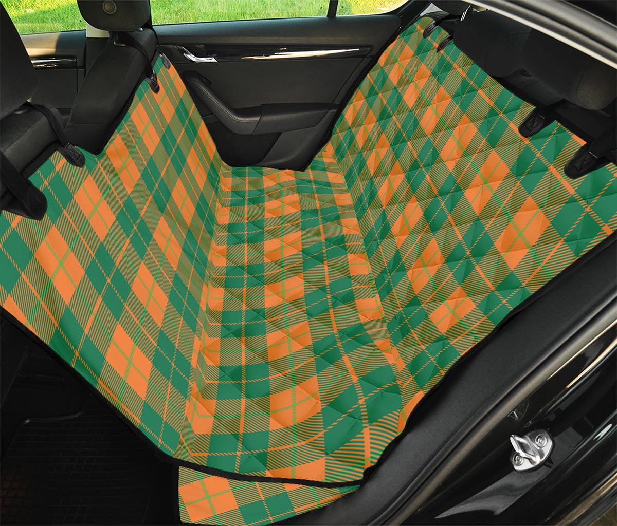 St. Patrick's Day Stewart Plaid Print Pet Car Back Seat Cover