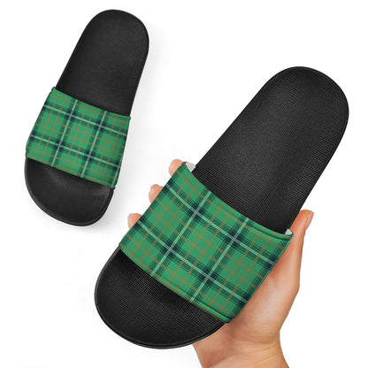 St. Patrick's Day Tartan Pattern Print Black Slide Sandals