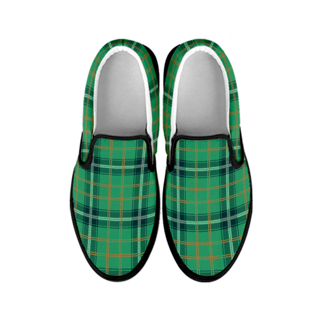 St. Patrick's Day Tartan Pattern Print Black Slip On Shoes