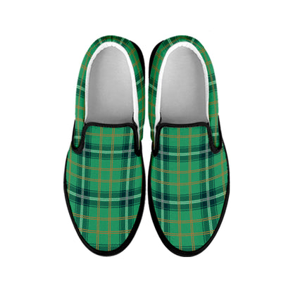 St. Patrick's Day Tartan Pattern Print Black Slip On Shoes