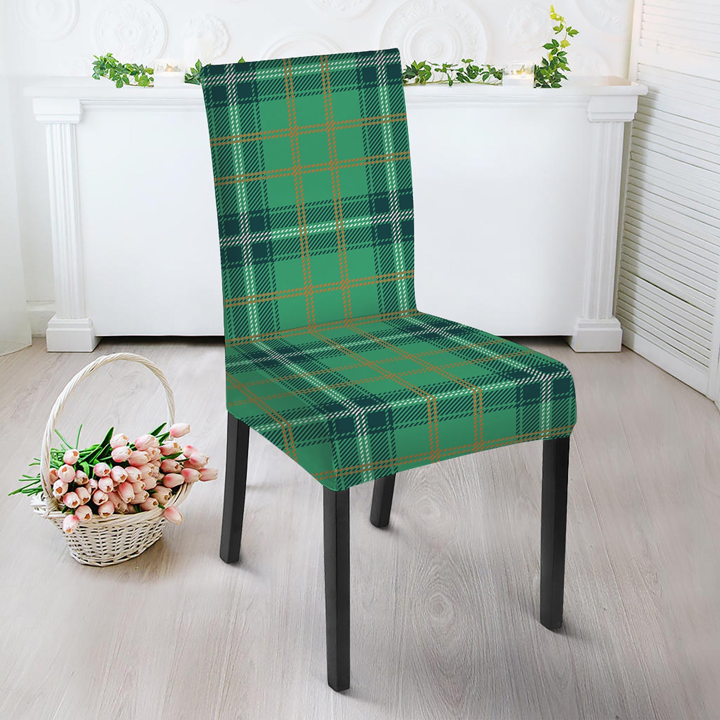 St. Patrick's Day Tartan Pattern Print Dining Chair Slipcover
