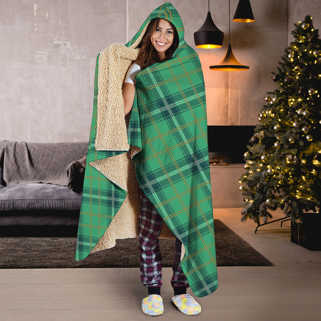 St. Patrick's Day Tartan Pattern Print Hooded Blanket