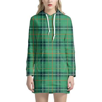 St. Patrick's Day Tartan Pattern Print Hoodie Dress