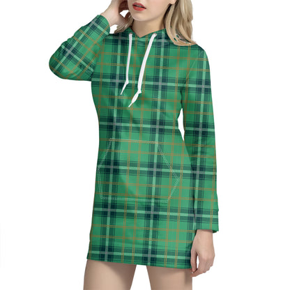 St. Patrick's Day Tartan Pattern Print Hoodie Dress