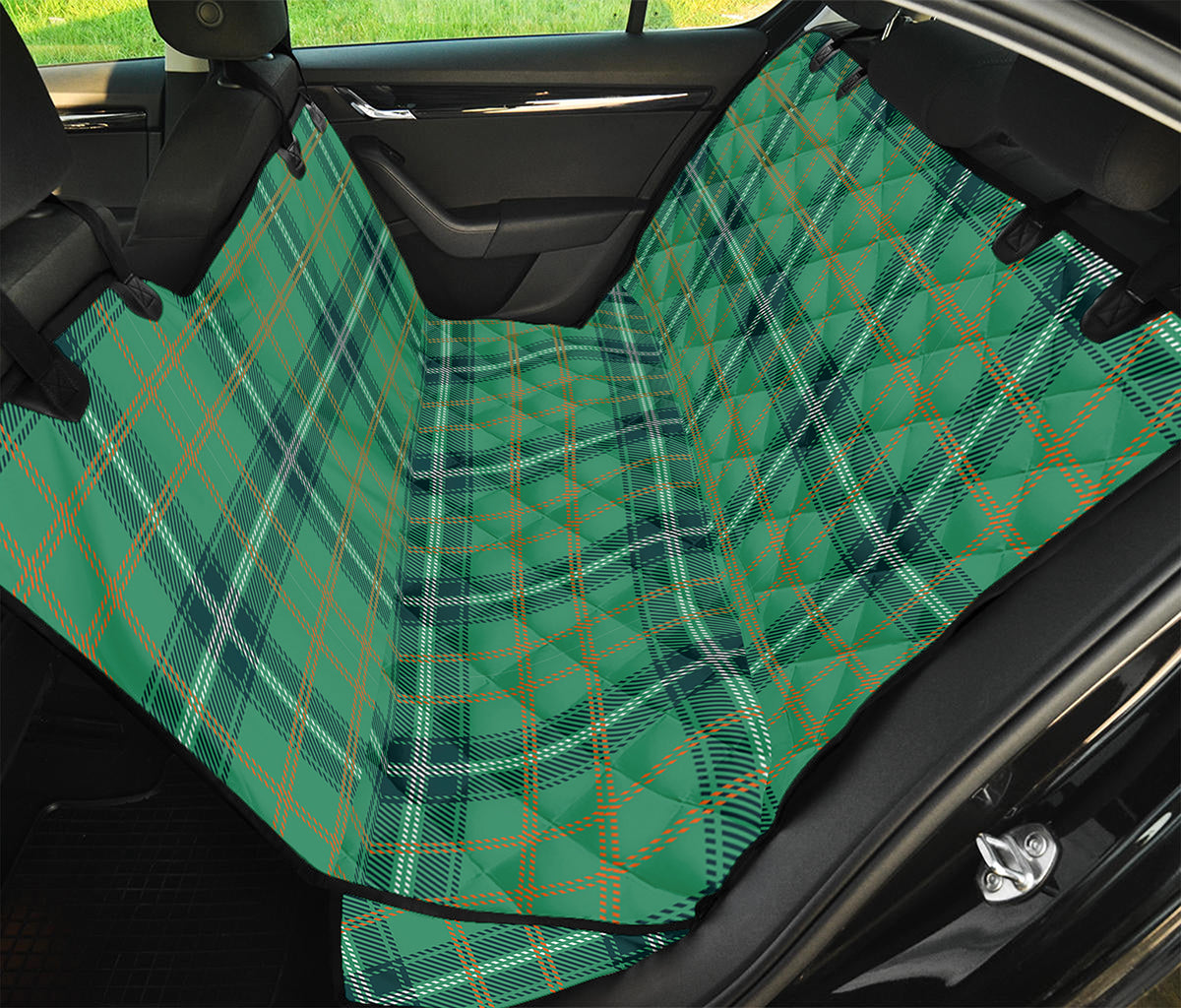 St. Patrick's Day Tartan Pattern Print Pet Car Back Seat Cover