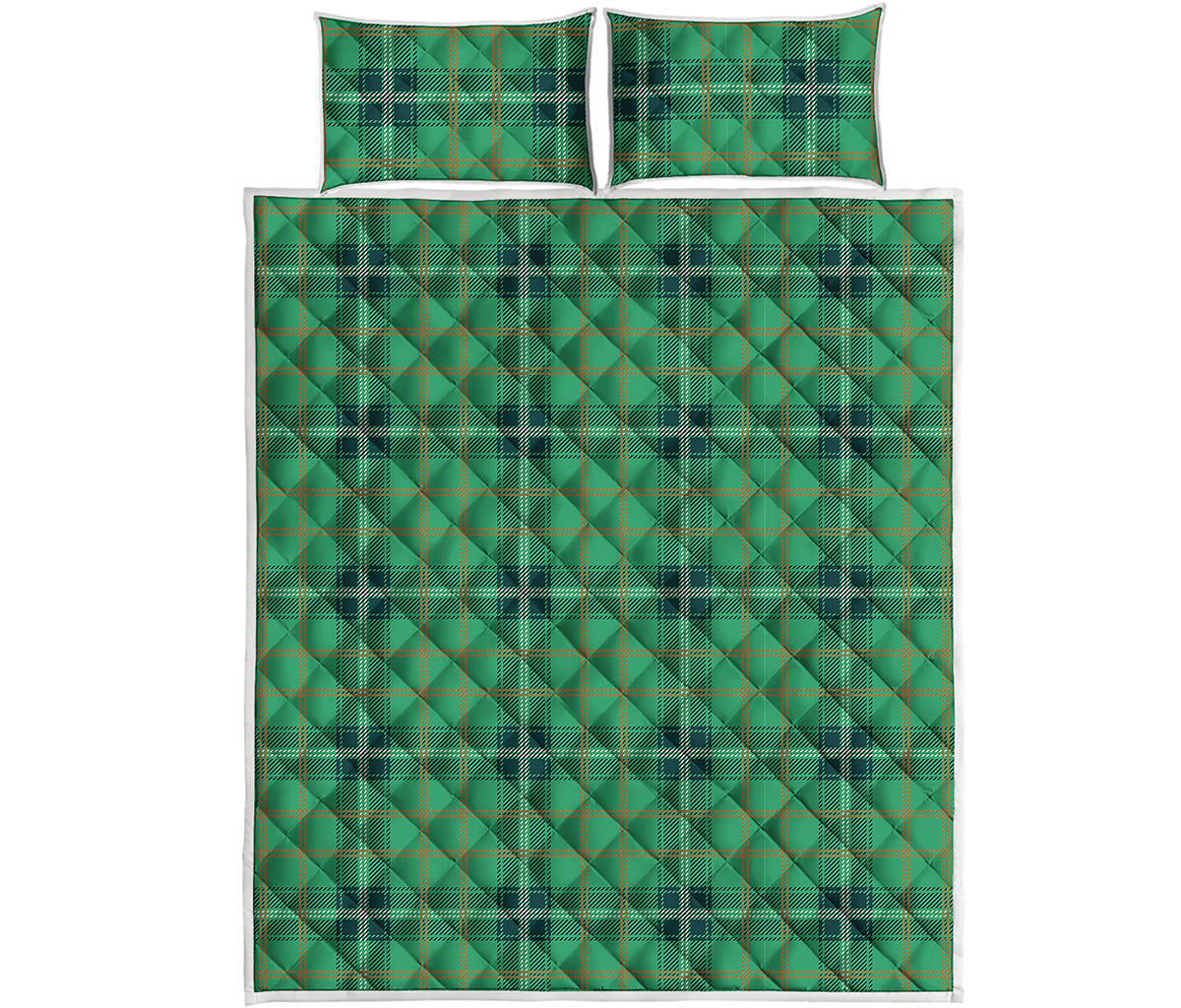 St. Patrick's Day Tartan Pattern Print Quilt Bed Set