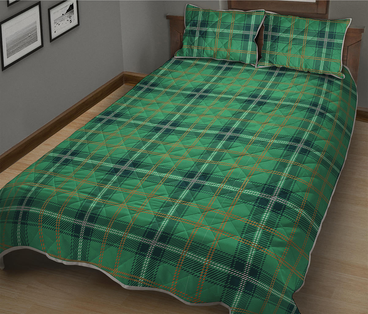 St. Patrick's Day Tartan Pattern Print Quilt Bed Set
