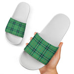 St. Patrick's Day Tartan Pattern Print White Slide Sandals