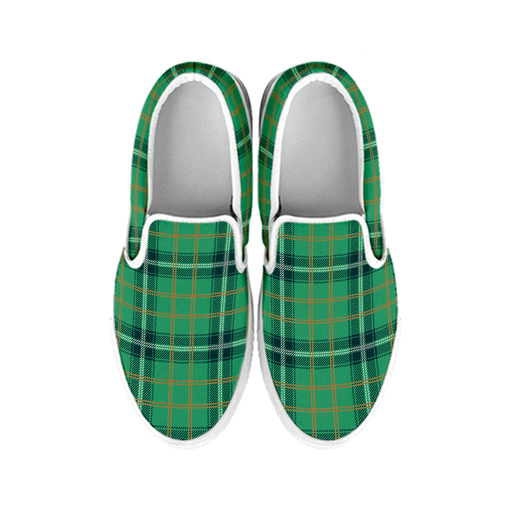St. Patrick's Day Tartan Pattern Print White Slip On Shoes