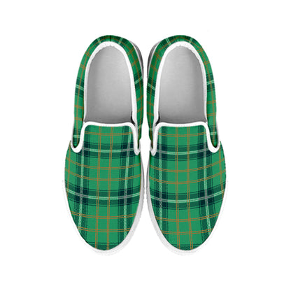 St. Patrick's Day Tartan Pattern Print White Slip On Shoes