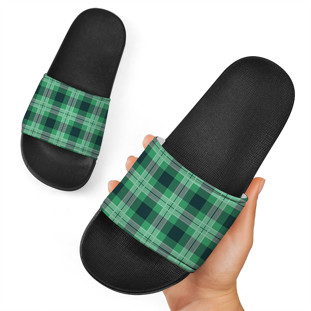 St. Patrick's Day Tartan Print Black Slide Sandals
