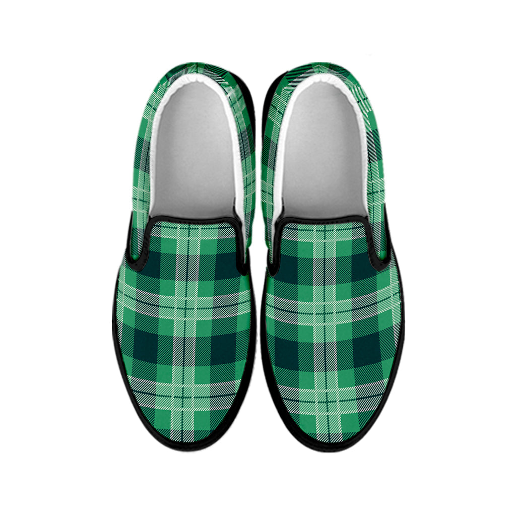 St. Patrick's Day Tartan Print Black Slip On Shoes