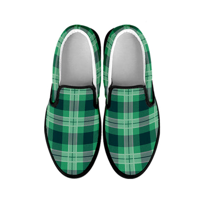 St. Patrick's Day Tartan Print Black Slip On Shoes