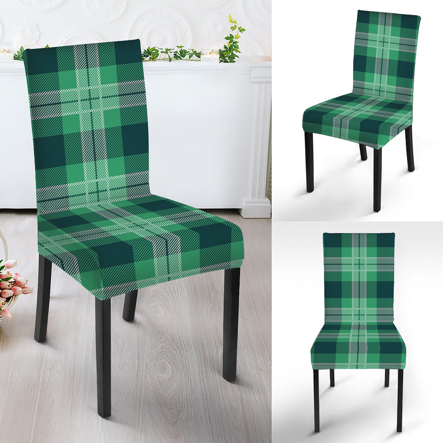 St. Patrick's Day Tartan Print Dining Chair Slipcover