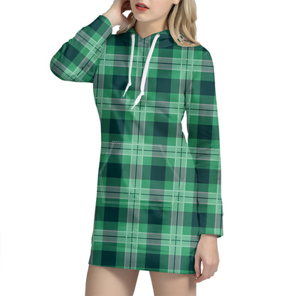 St. Patrick's Day Tartan Print Hoodie Dress