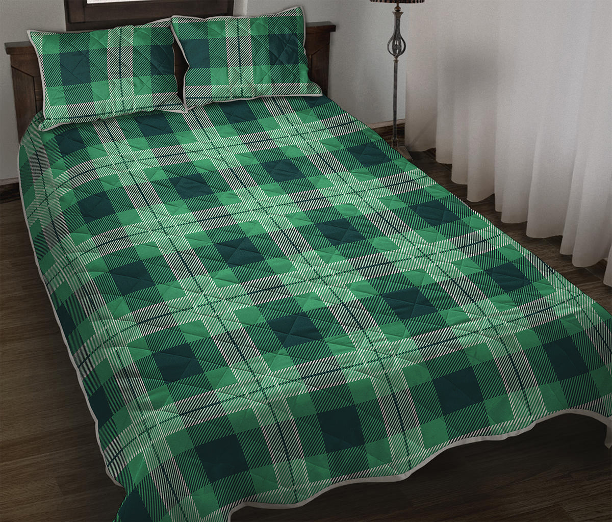 St. Patrick's Day Tartan Print Quilt Bed Set
