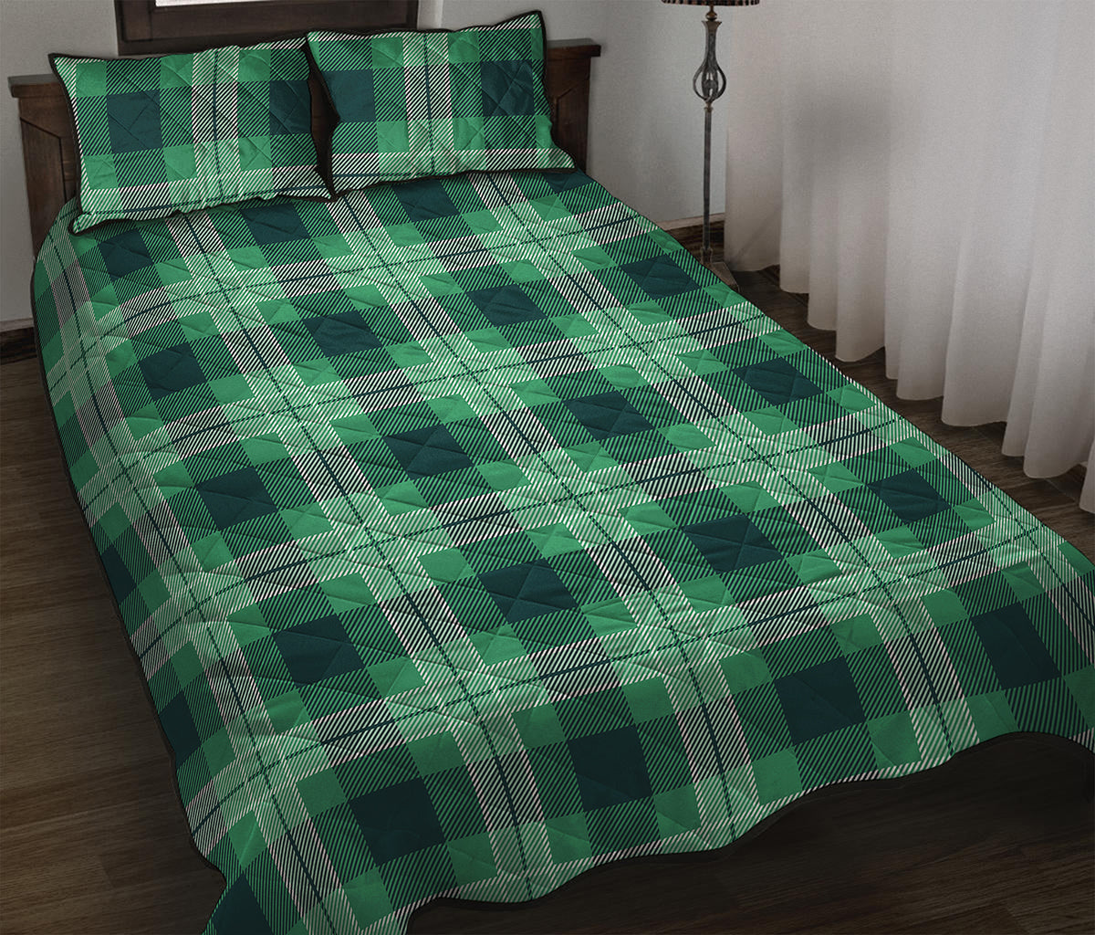 St. Patrick's Day Tartan Print Quilt Bed Set