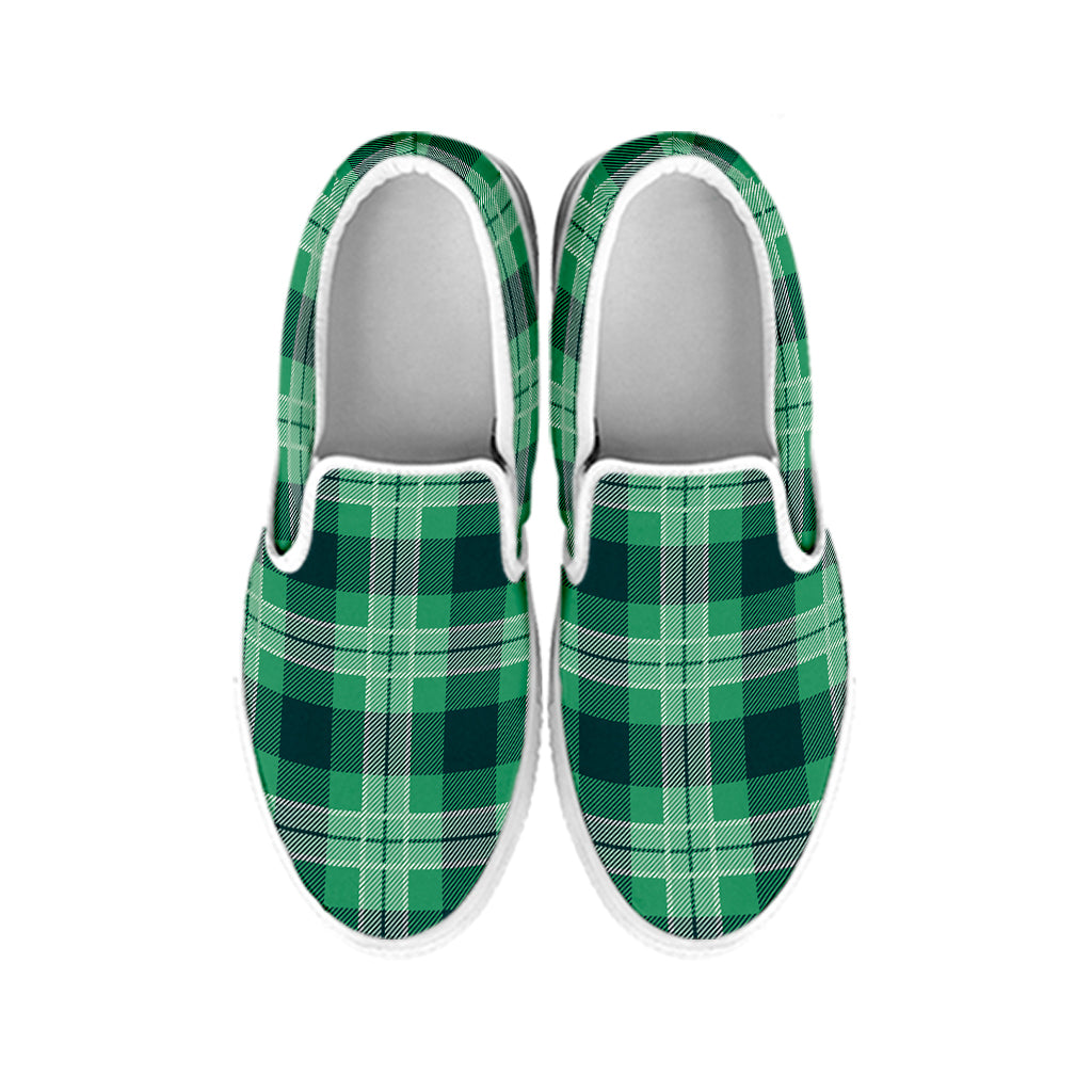 St. Patrick's Day Tartan Print White Slip On Shoes
