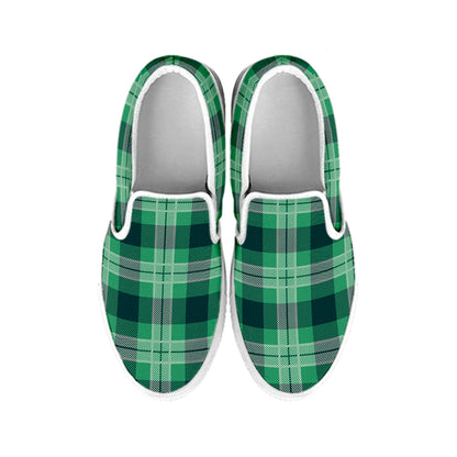 St. Patrick's Day Tartan Print White Slip On Shoes