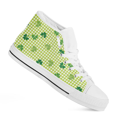 St. Patrick's Day Buffalo Plaid Print White High Top Shoes