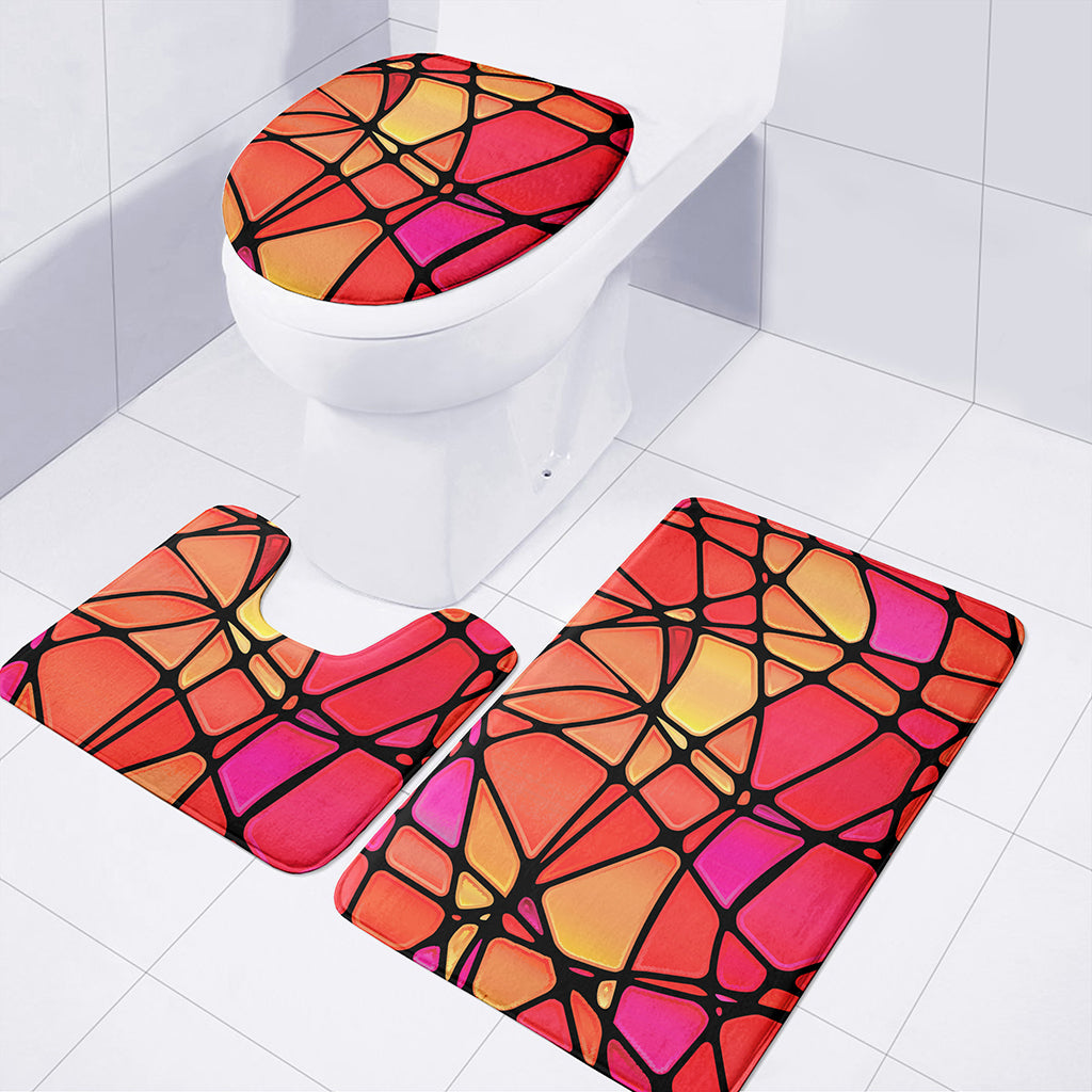 Stained Glass Mosaic Pattern Print 3 Piece Bath Mat Set