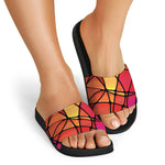 Stained Glass Mosaic Pattern Print Black Slide Sandals
