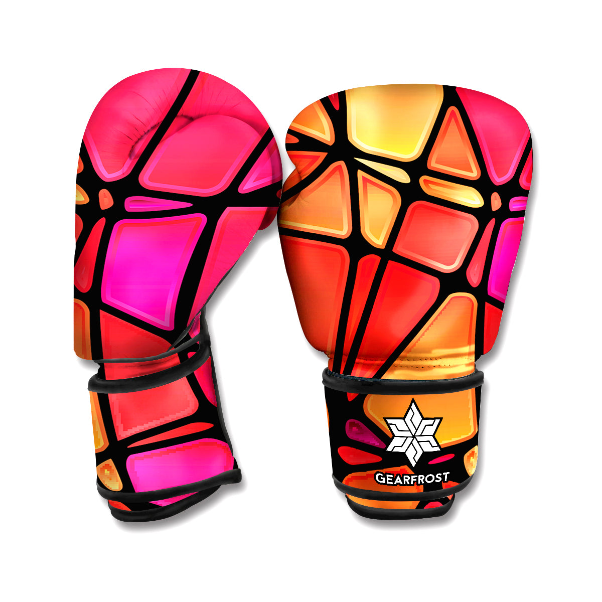 Stained Glass Mosaic Teal Print Boxing Gloves