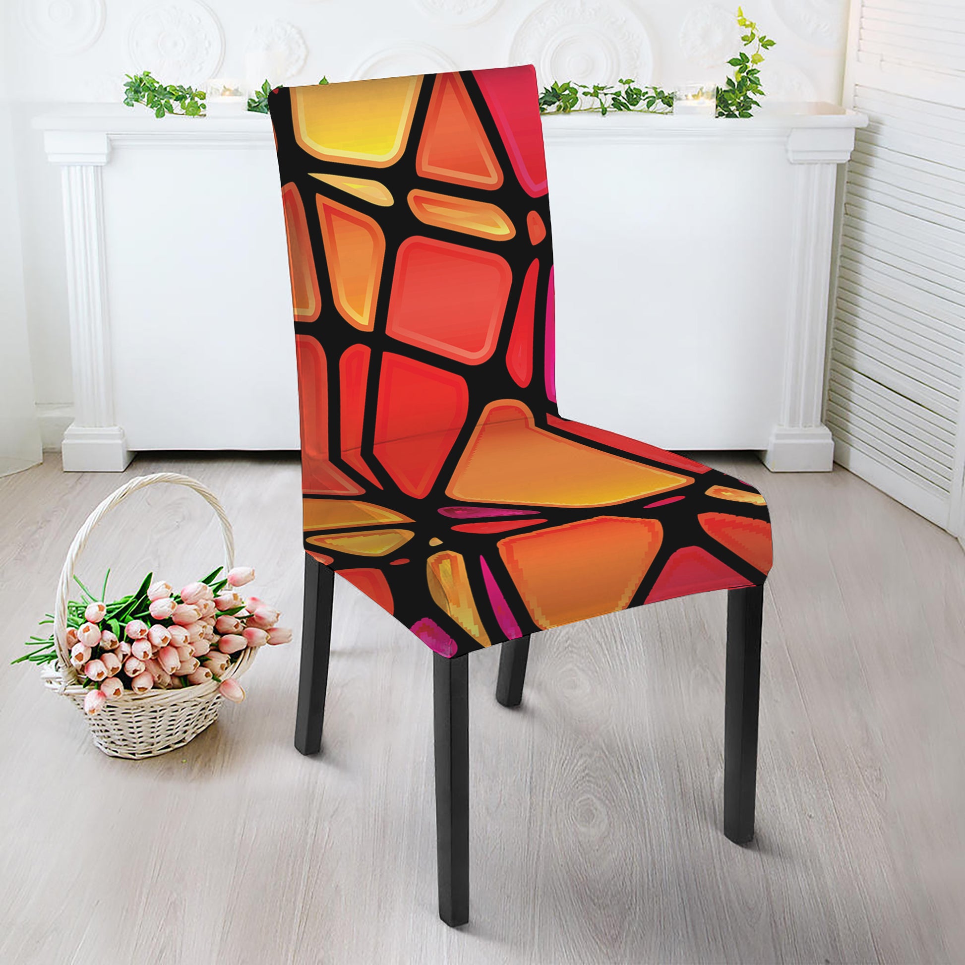 Stained Glass Mosaic Pattern Print Dining Chair Slipcover