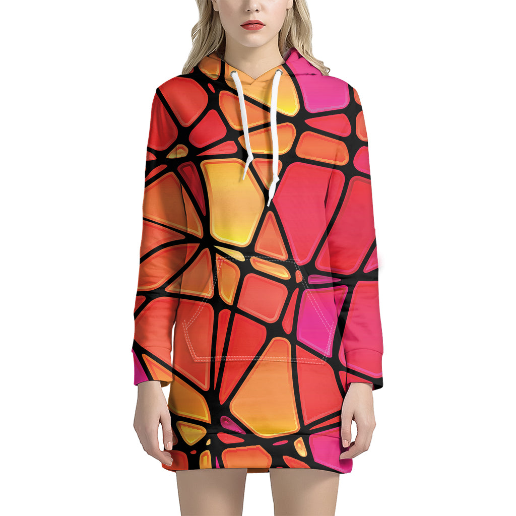 Stained Glass Mosaic Pattern Print Hoodie Dress