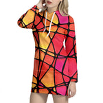 Stained Glass Mosaic Pattern Print Hoodie Dress