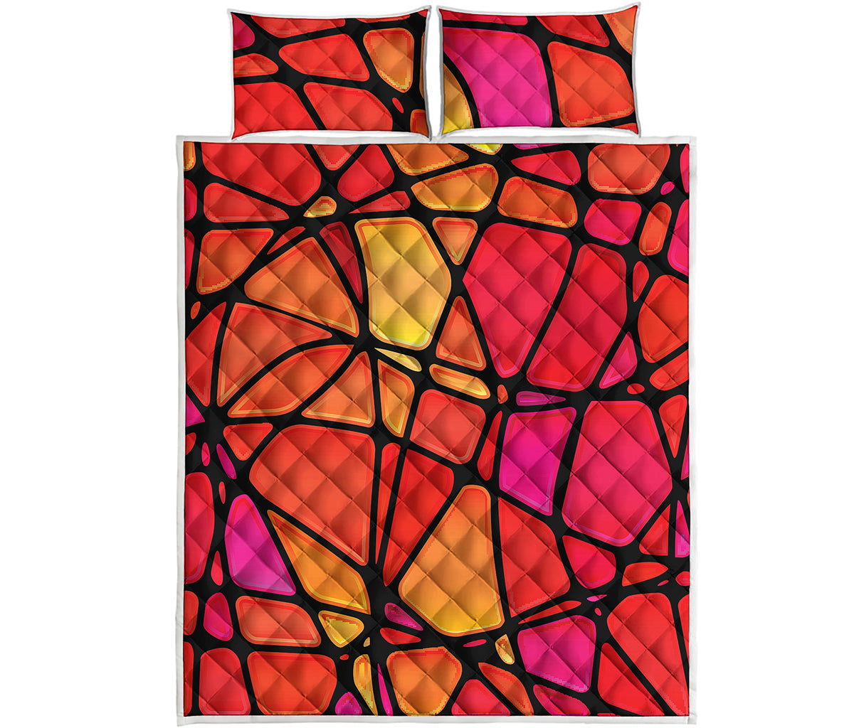 Stained Glass Mosaic Pattern Print Quilt Bed Set