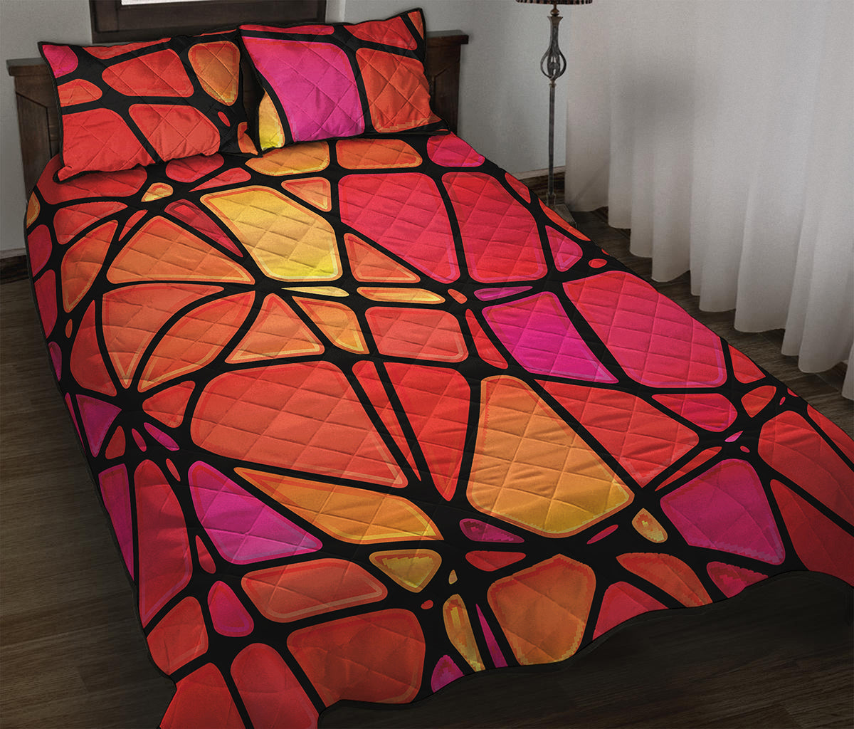 Stained Glass Mosaic Pattern Print Quilt Bed Set
