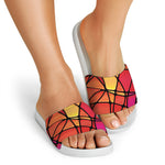 Stained Glass Mosaic Pattern Print White Slide Sandals