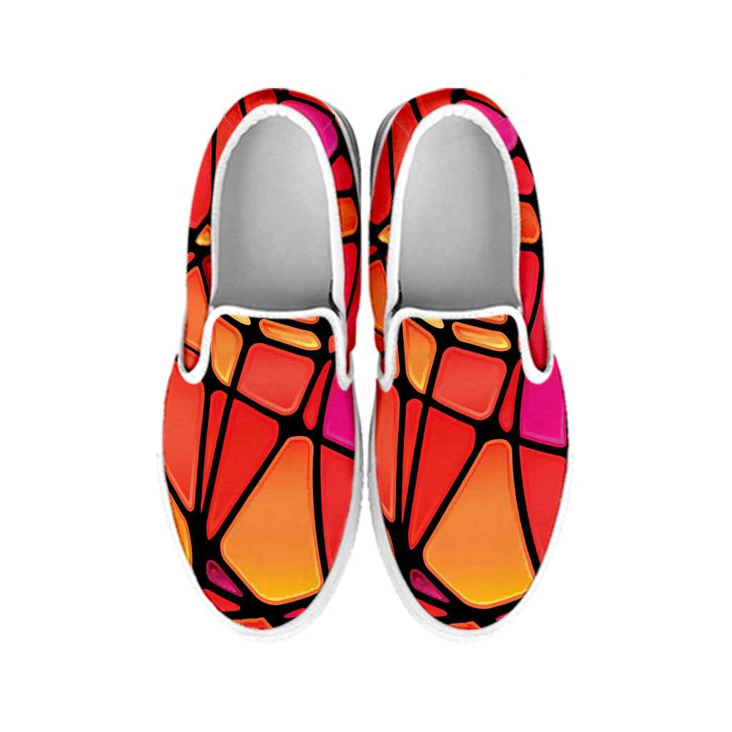 Stained Glass Mosaic Pattern Print White Slip On Shoes