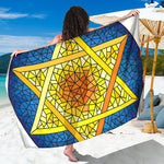 Stained Glass Star of David Print Beach Sarong Wrap