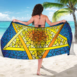 Stained Glass Star of David Print Beach Sarong Wrap