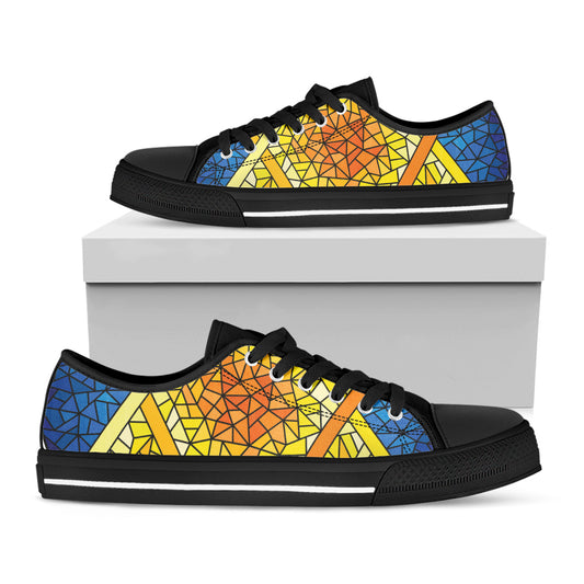 Stained Glass Star of David Print Black Low Top Shoes 
