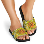Stained Glass Star of David Print Black Slide Sandals