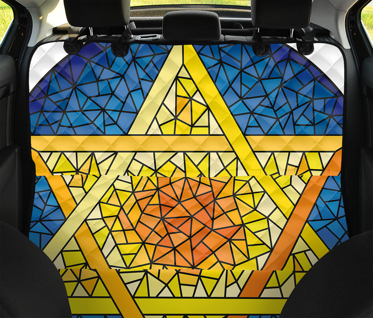 Stained Glass Star of David Print Pet Car Back Seat Cover