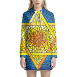 Stained Glass Star of David Print Pullover Hoodie Dress