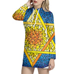Stained Glass Star of David Print Pullover Hoodie Dress
