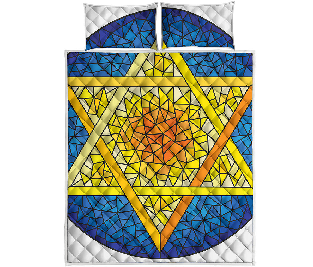 Stained Glass Star of David Print Quilt Bed Set