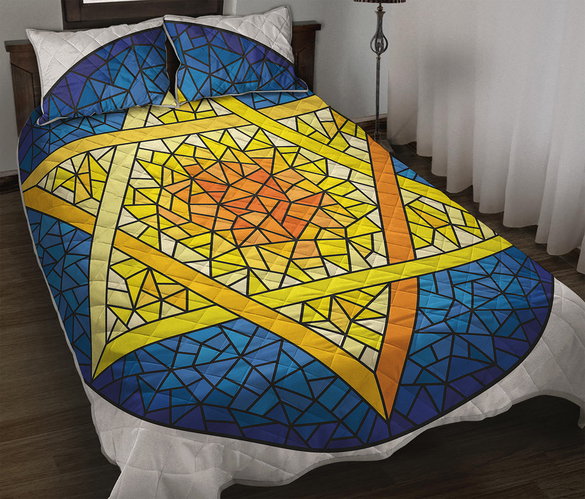 Stained Glass Star of David Print Quilt Bed Set