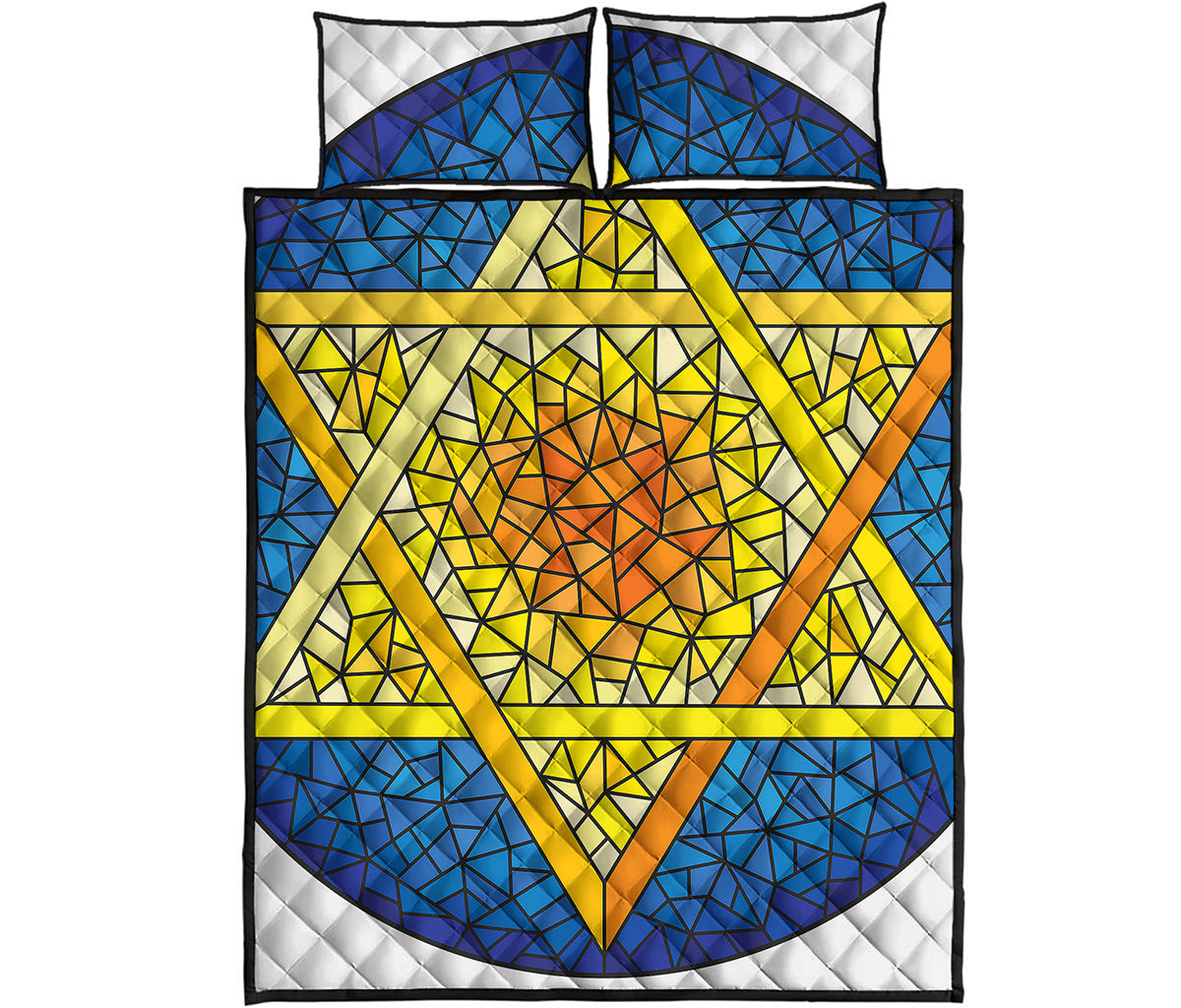 Stained Glass Star of David Print Quilt Bed Set